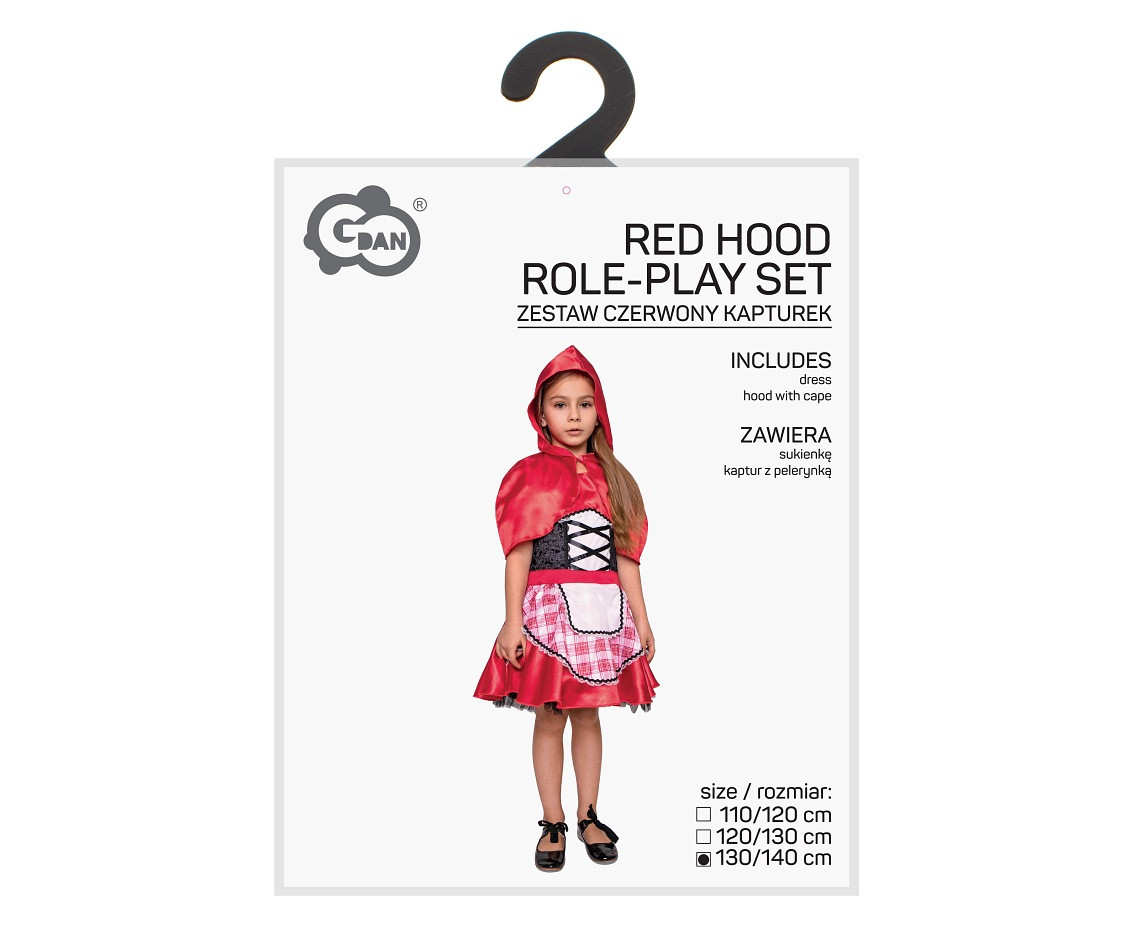 Red Hood role-play set for kids (dress, hood with cape), size 130/140 cm