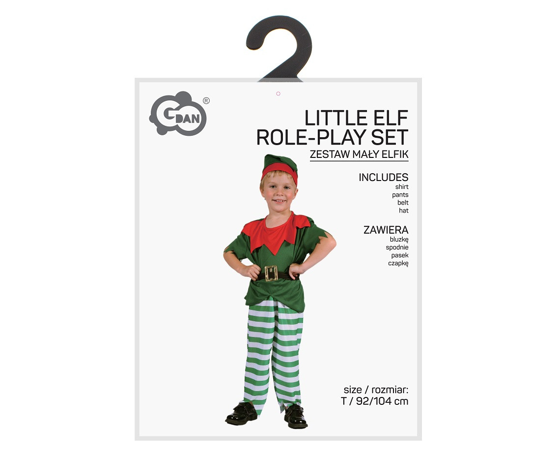 Little Elf role-play set for kids (shirt, pants, belt, hat), size 92/104 cm