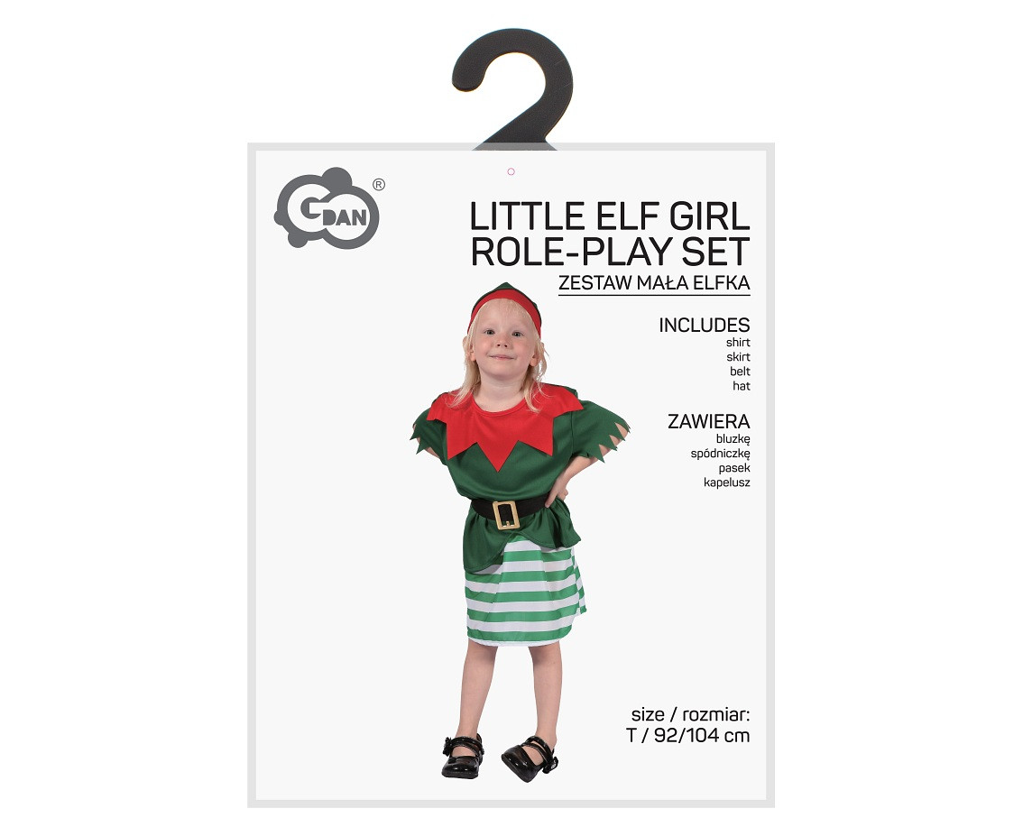 Little Elf Girl role-play set for kids (shirt, skirt, belt, hat), size 92/104 cm
