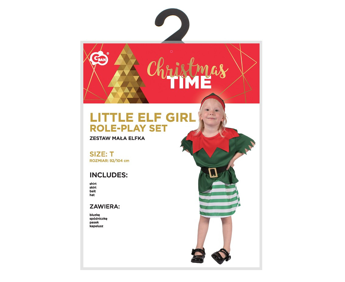 Little Elf Girl role-play set for kids (shirt, skirt, belt, hat), size 92/104 cm