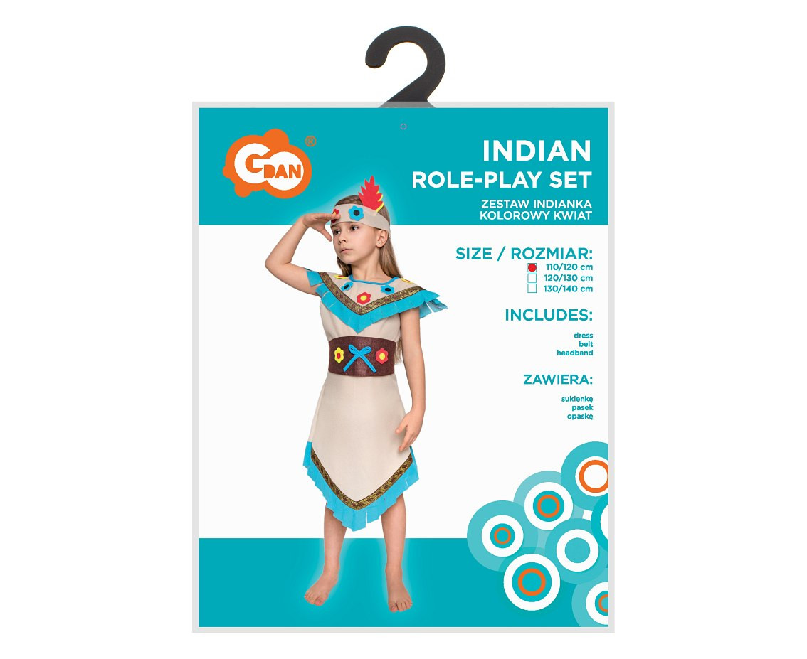 Indian role-play set for kids (dress, belt, headband), size 110/120 cm
