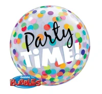 Foil balloon 22" QL Bubble Polight "Party Time! colors dots" EOL