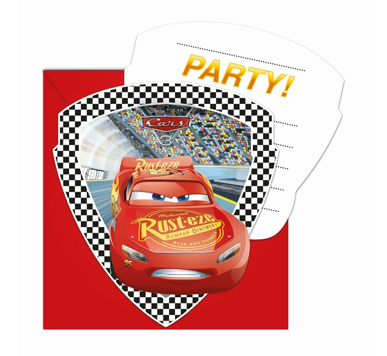 Invitations with an envelope "Cars 3" 6 pcs EOL