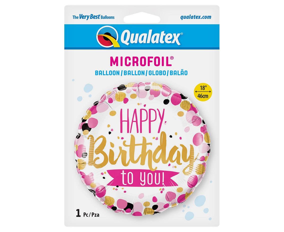 Foil balloon 18" QL CIR - "Happy Birthday To You Pink & Gold Dots" EOL