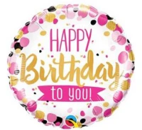 Foil balloon 18" QL CIR - "Happy Birthday To You Pink & Gold Dots" EOL