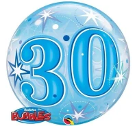 Foil balloon 22" QL Bubble single "30 star blue" EOL