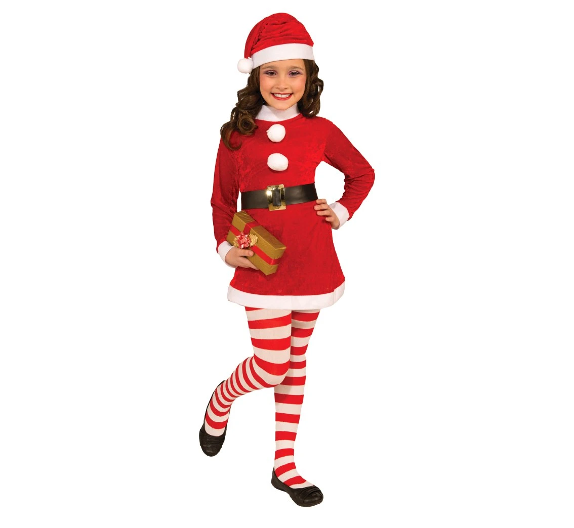 Santa Girl Role-Play set (hat, dress, belt, stockings), 130/140 cm