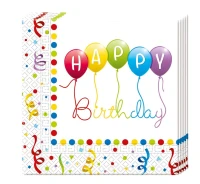 Napkins "Happy Birthday Streamers" , 33x33 cm, 20 pcs