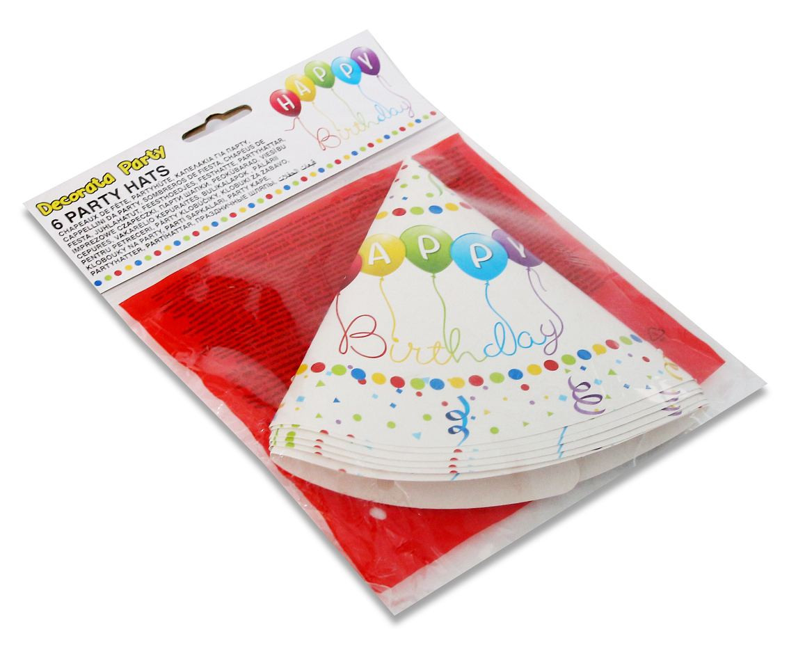 Paper Party Hats Happy Birthday Streamers, 6 Pcs