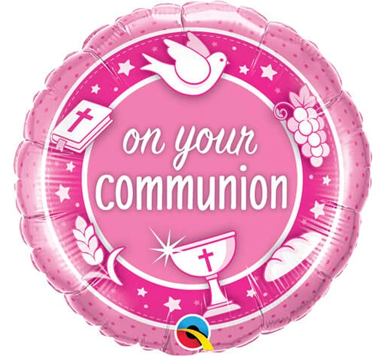 Foil balloon 18 inches QL CiR " On Your Communion Pink" EOL