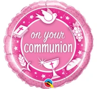Foil balloon 18 inches QL CiR " On Your Communion Pink" EOL