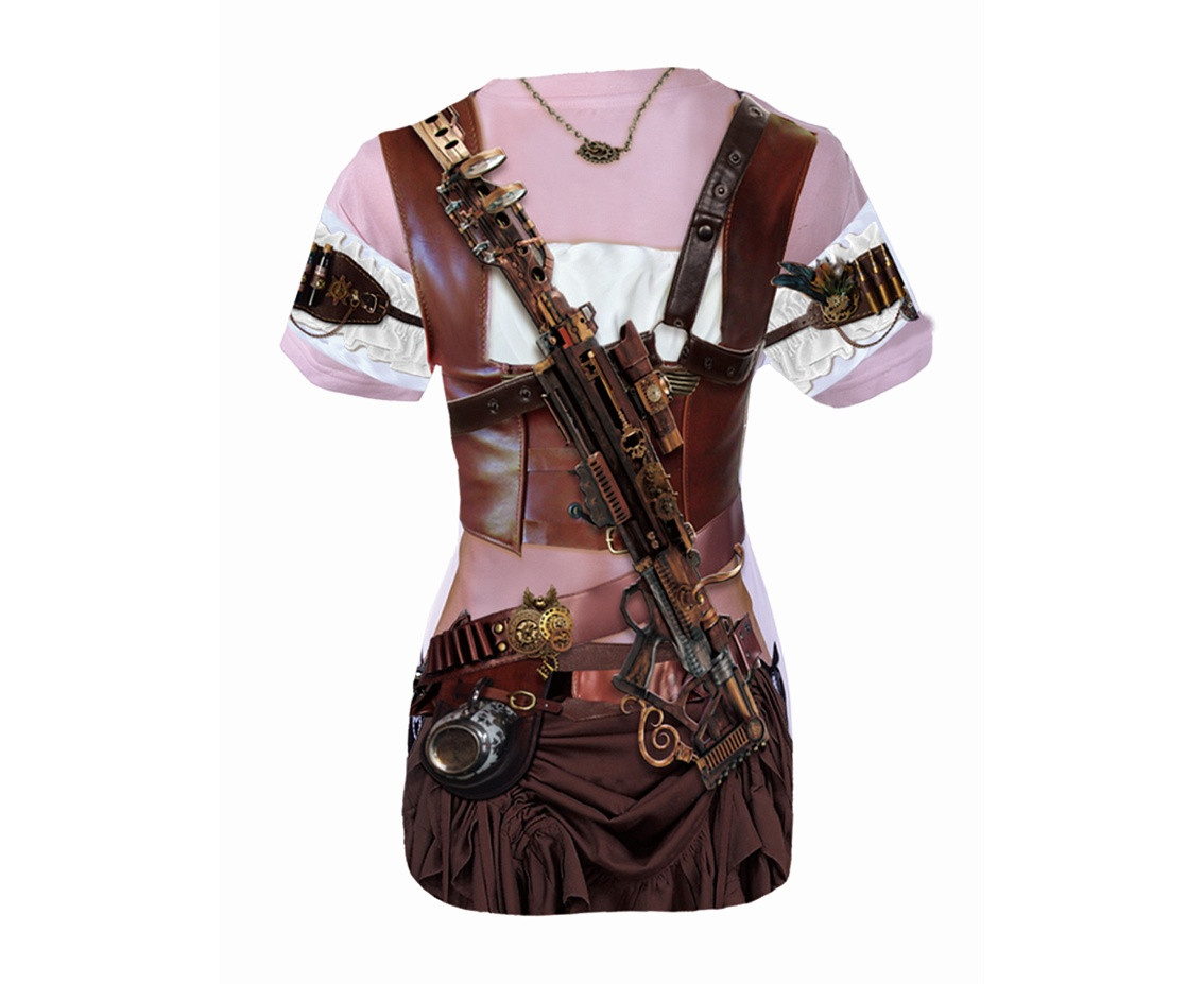 T-Shirt with Steampunk Lady printing, size L EOL