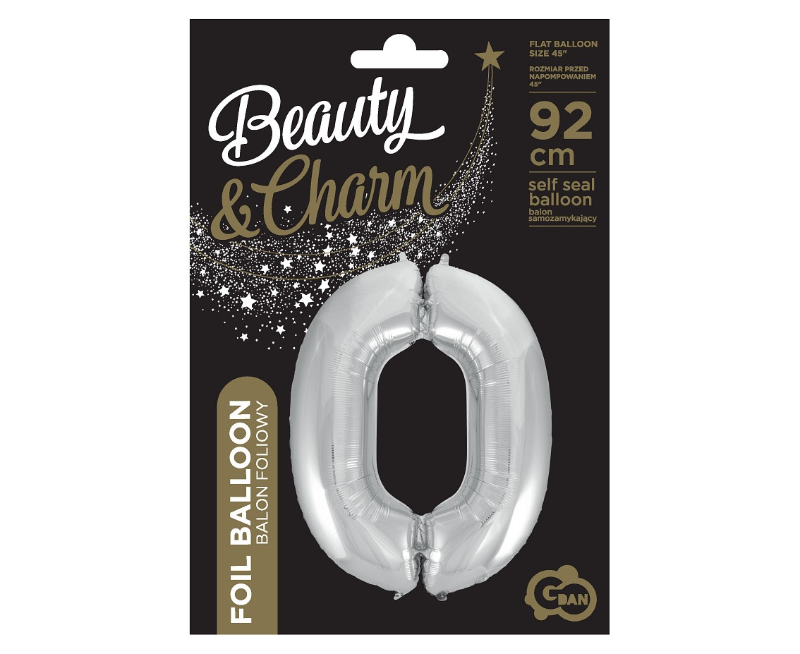 Foil balloon B&C digit 0, silver, 92 cm