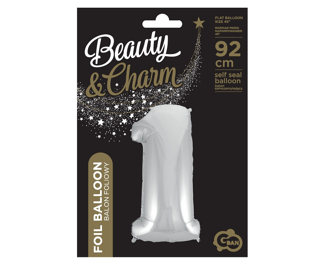 Foil balloon B&C digit 1, silver, 92 cm