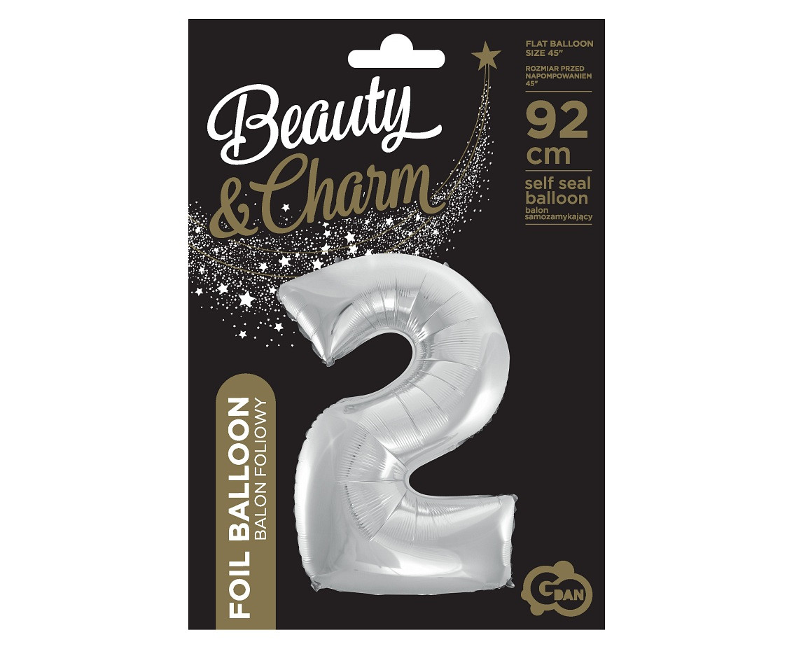 Foil balloon B&C digit 2, silver, 92 cm