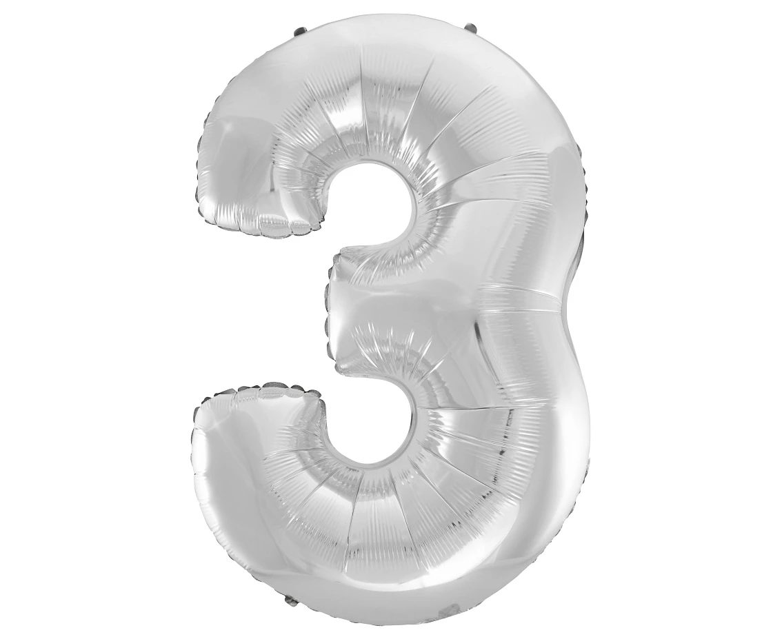 Foil balloon B&C digit 3, silver, 92 cm