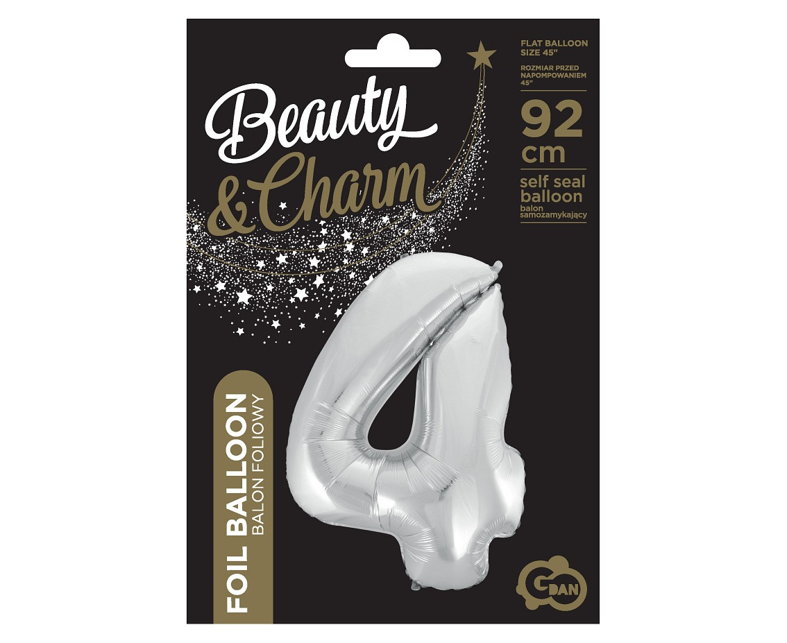 Foil balloon B&C digit 4, silver, 92 cm