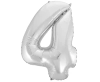Foil balloon B&C digit 4, silver, 92 cm