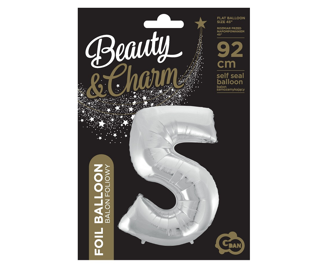 Foil balloon B&C digit 5, silver, 92 cm