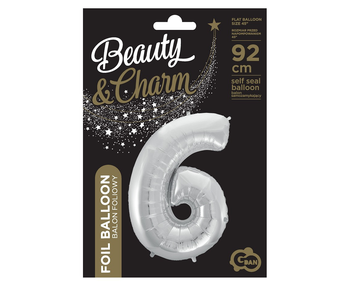 Foil balloon B&C digit 6, silver, 92 cm