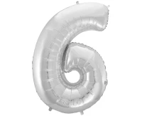 Foil balloon B&C digit 6, silver, 92 cm