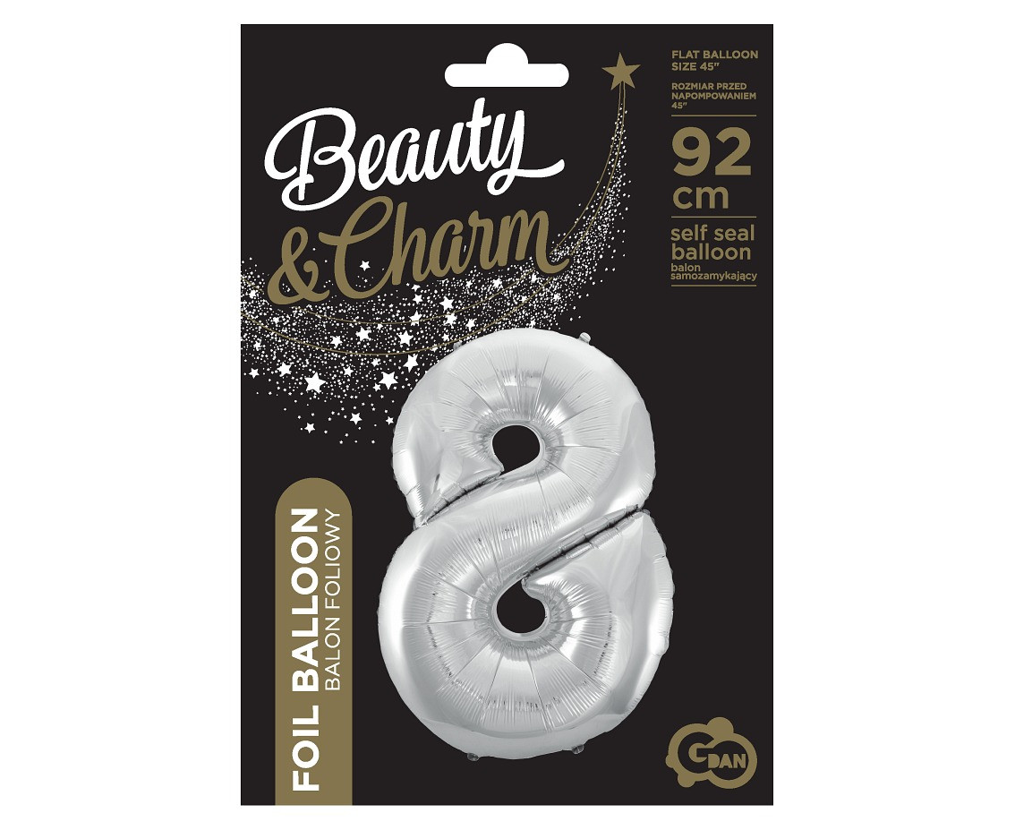 Foil balloon B&C digit 8, silver, 92 cm