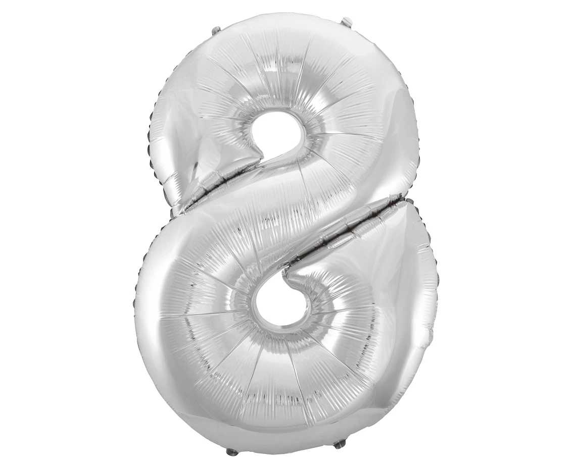 Foil balloon B&C digit 8, silver, 92 cm
