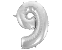 Foil balloon B&C digit 9, silver, 92 cm