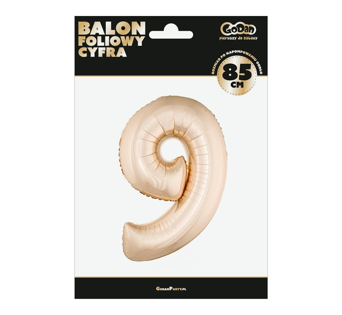 Foil balloon digit 9, rose-gold, 92 cm EOL