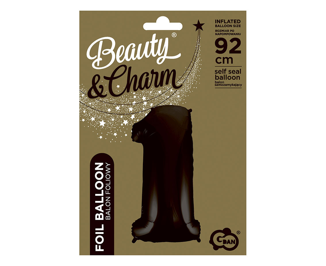 Foil balloon B&C digit 1, black, 92 cm