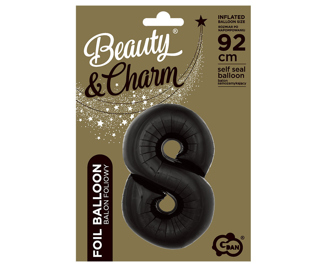 Foil balloon B&C digit 8, black, 92 cm