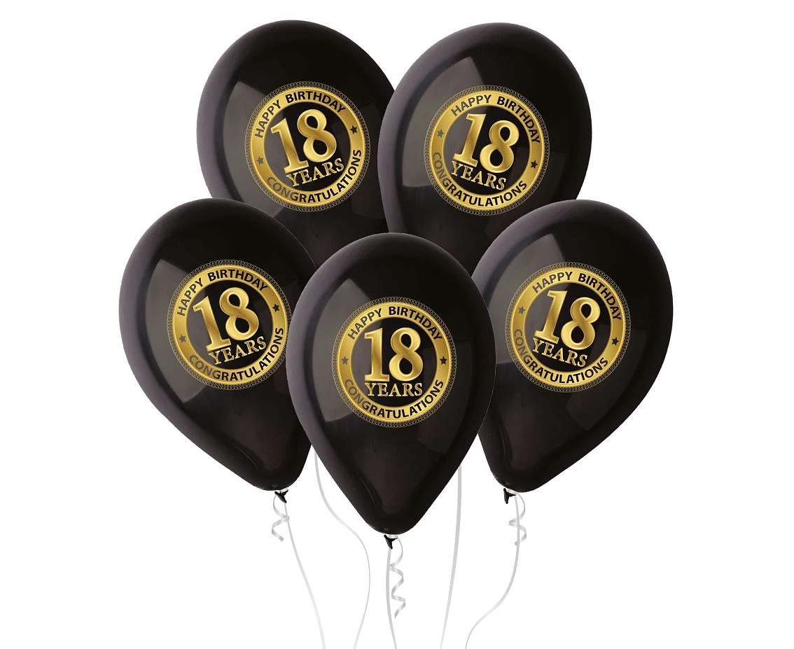 Balloons Gemar 12", pastel premium "18 years", black, 5pcs