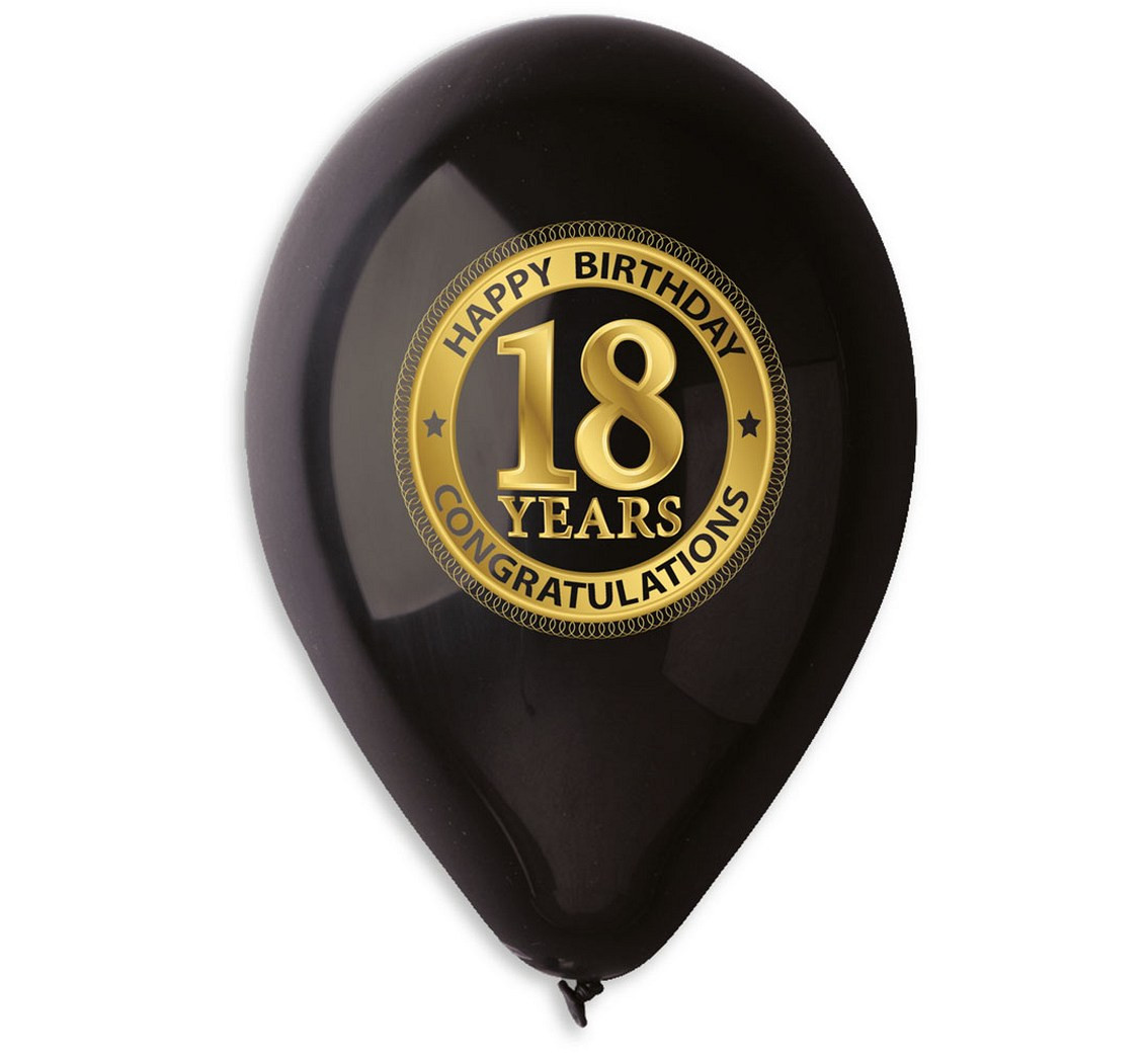 Balloons Gemar 12", pastel premium "18 years", black, 5pcs