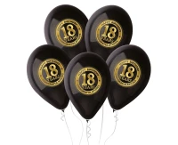 Balloons Gemar 12", pastel premium "18 years", black, 5pcs