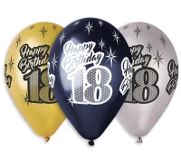 Balloons Gemar 12", premium "happy birthday 18", metallic, 6pcs