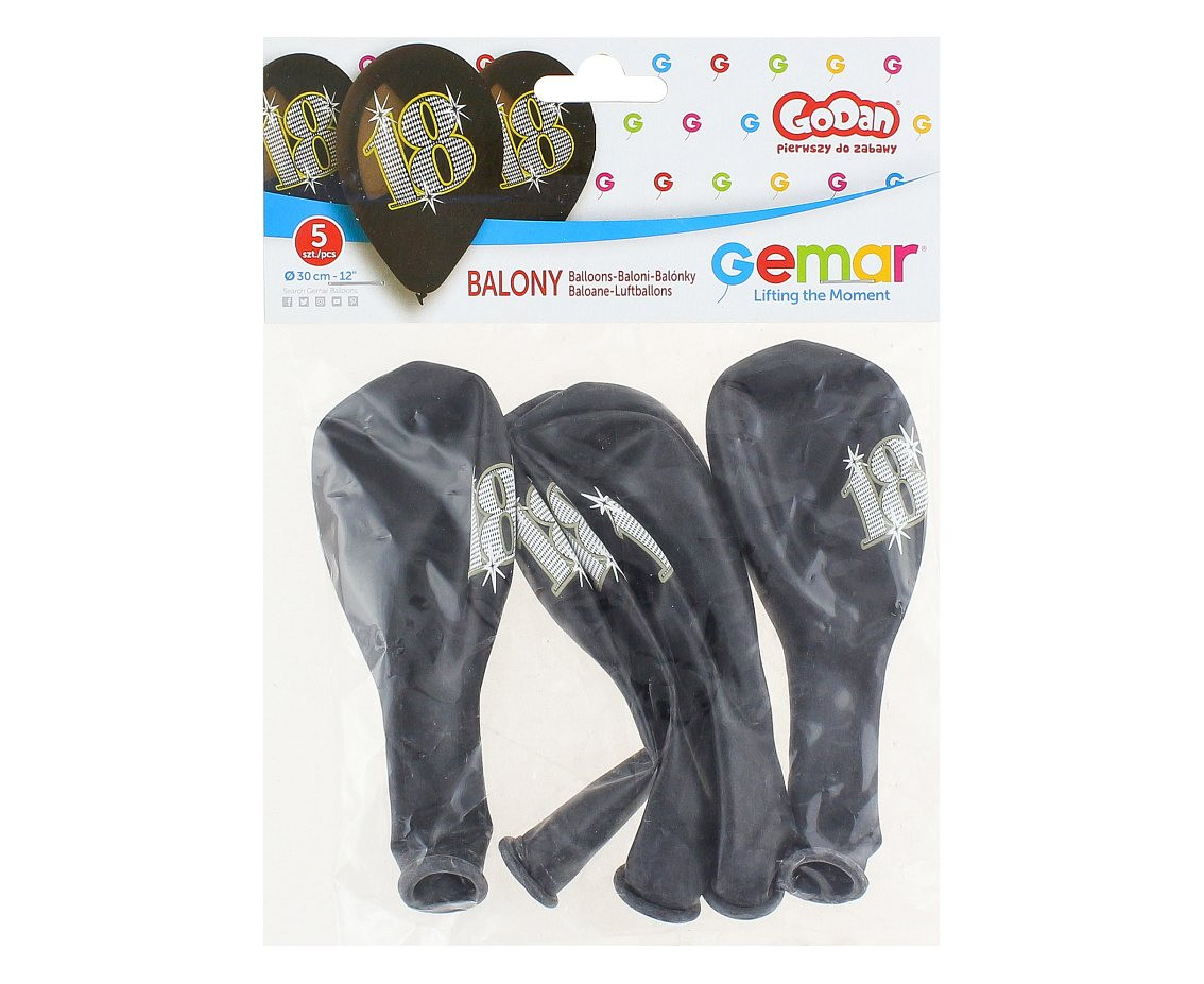 Balloons Gemar 12", pastel premium "18", pastel black, 5pcs