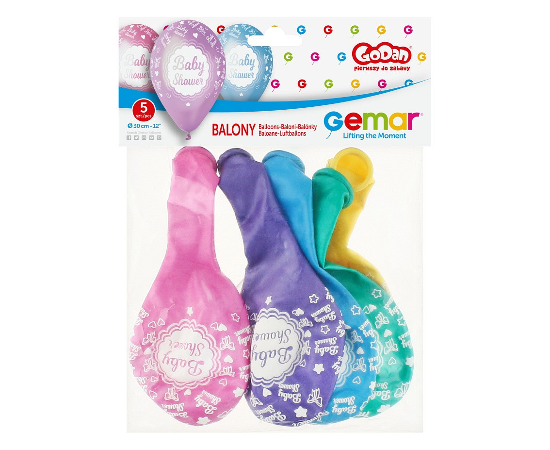 Balloons Gemar 12", premium "baby shower", metallic, 5pcs