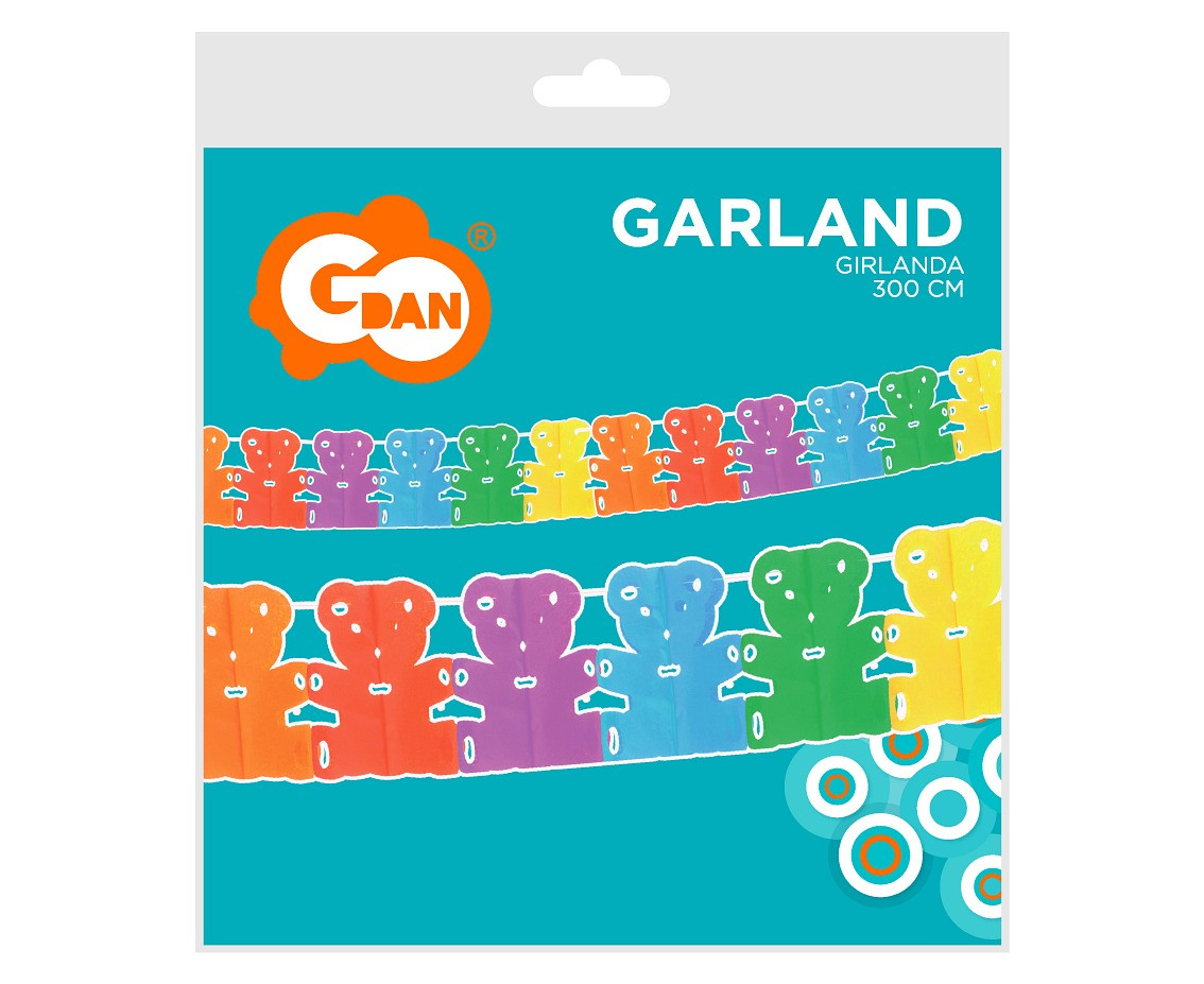 Paper garland "Rainbow Teddies", 360 x 17.8 x 18 cm EOL