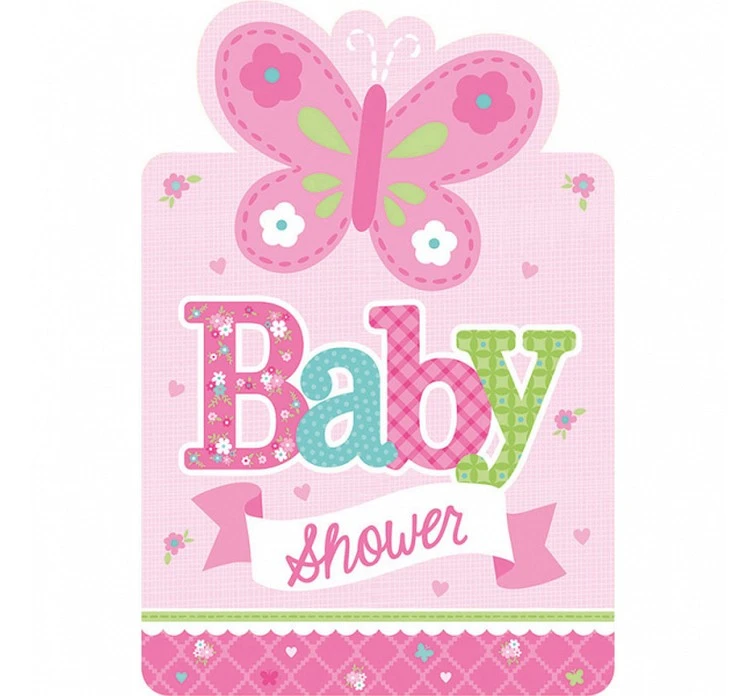Invitations with envelopes "Welcome Little Girl", 15.8x10.8 cm, 8 pcs EOL