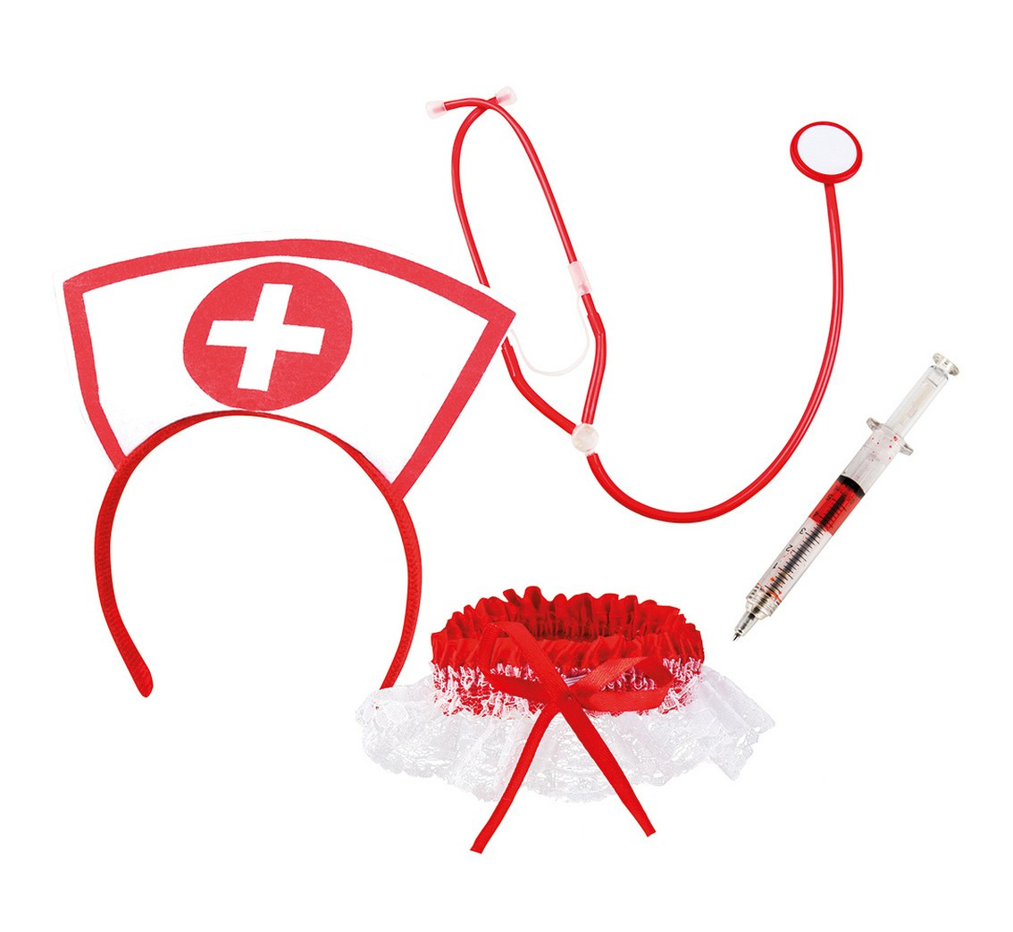 Nurse set (cap - headband, stethoscope, syringe - pen, garter)