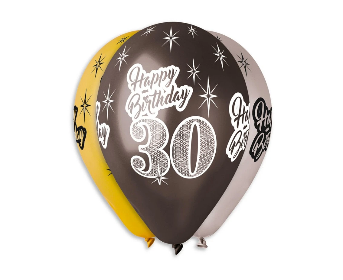 Balloons Gemar 12", premium "happy birthday 30", metallic, 6pcs