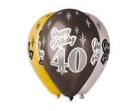 Balloons Gemar 12", premium "happy birthday 40", metallic, 6pcs