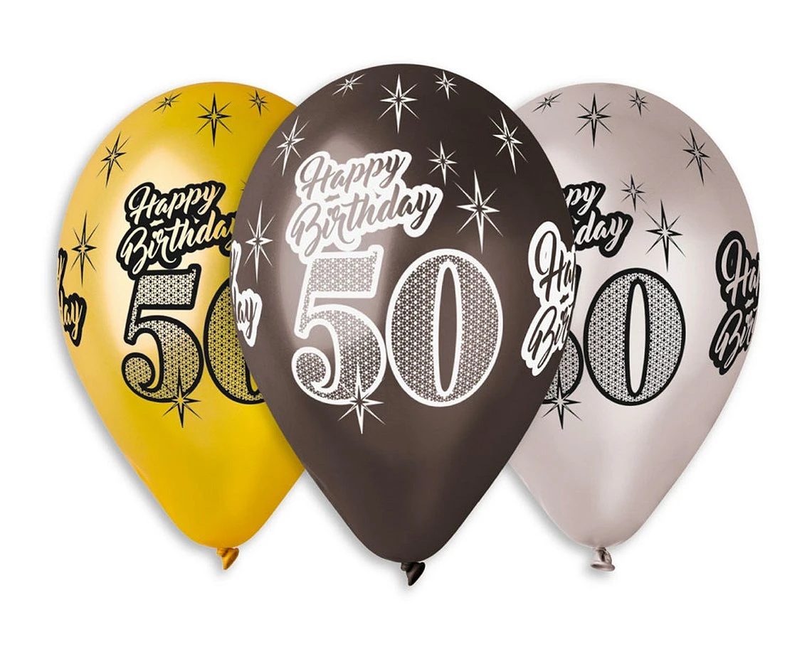 Balloons Gemar 12", premium "happy birthday 50", metallic, 6pcs