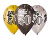 Balloons Gemar 12", premium "happy birthday 50", metallic, 6pcs