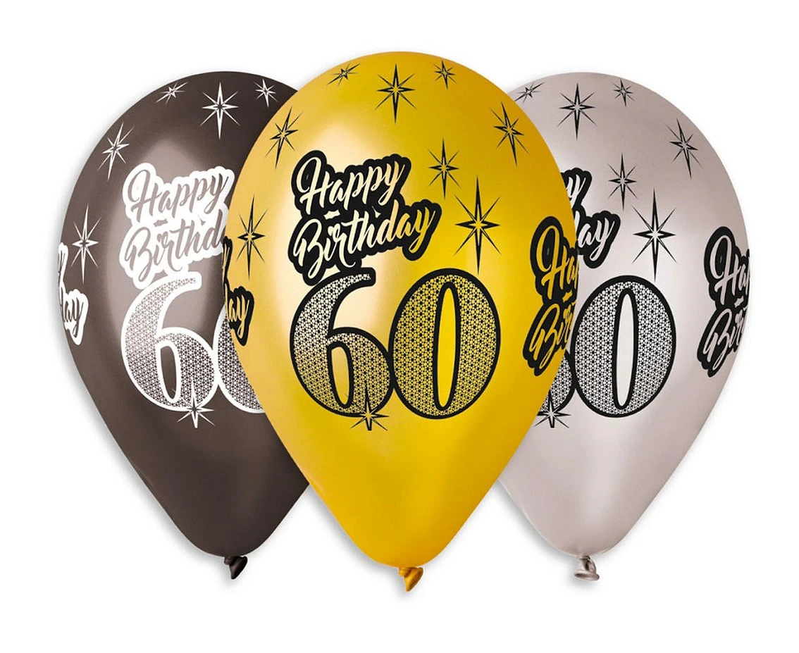 Balloons Gemar 12", premium "happy birthday 60", metallic, 6pcs