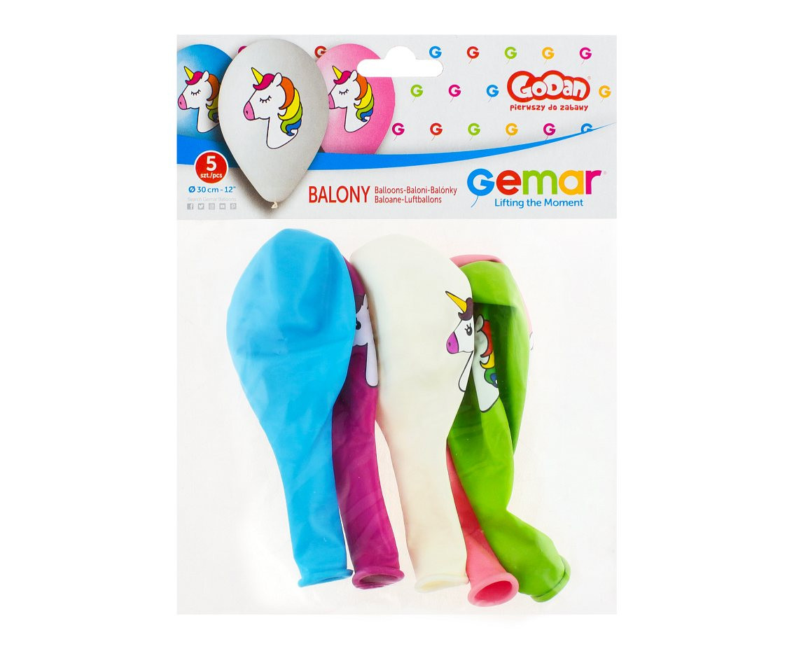 Balloons Gemar 12", pastel premium "unicorn", multicolour print, 5pcs