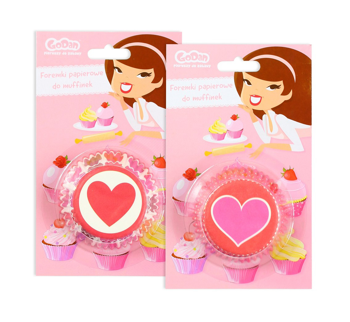 Paper cupcakes Hearts, 24 pcs
