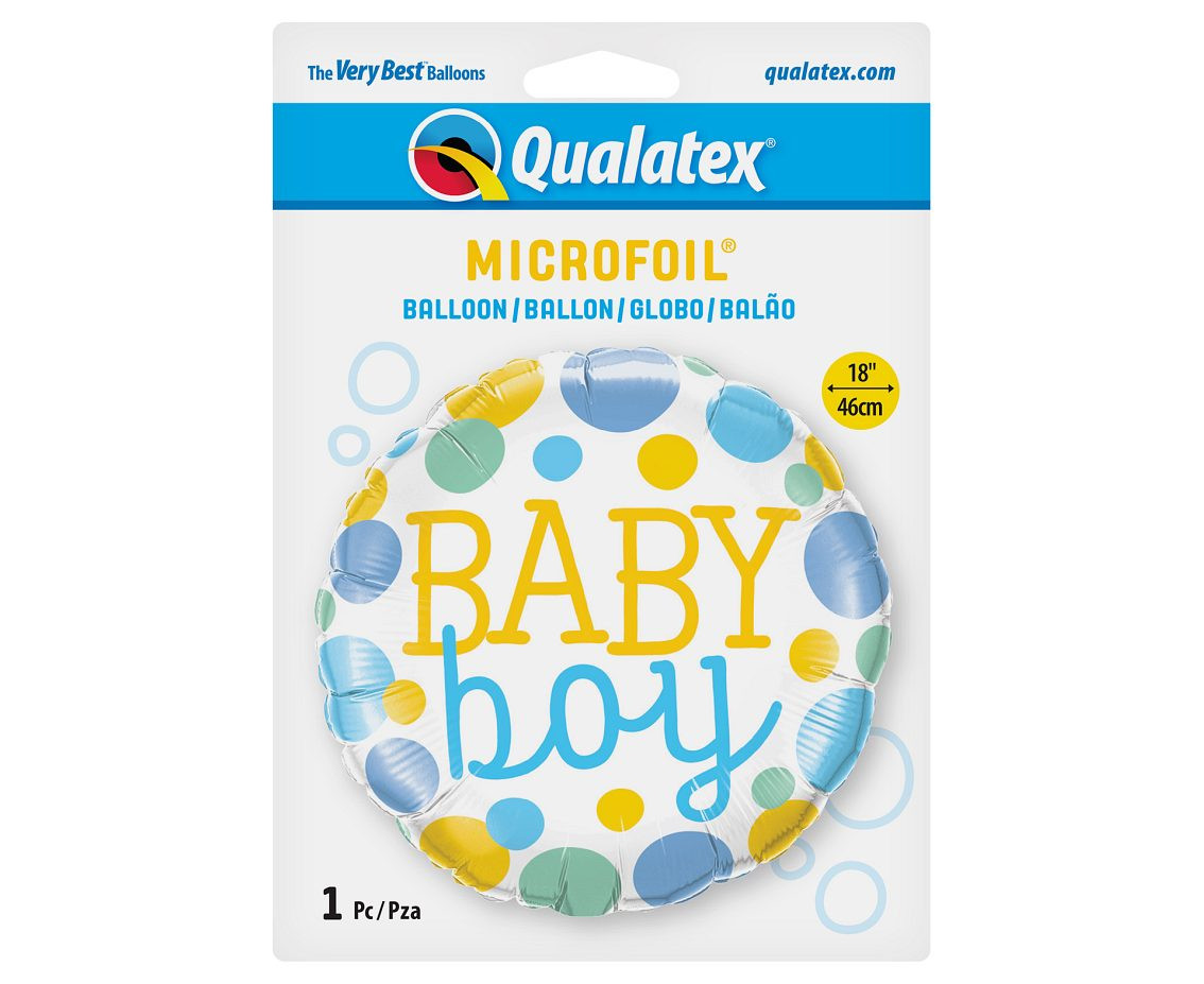 Foil balloon 18 inches QL CiR "Baby Boy dots" EOL