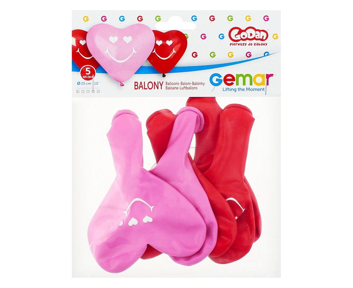 Balloons Gemar, premium smiling hearts, 5pcs