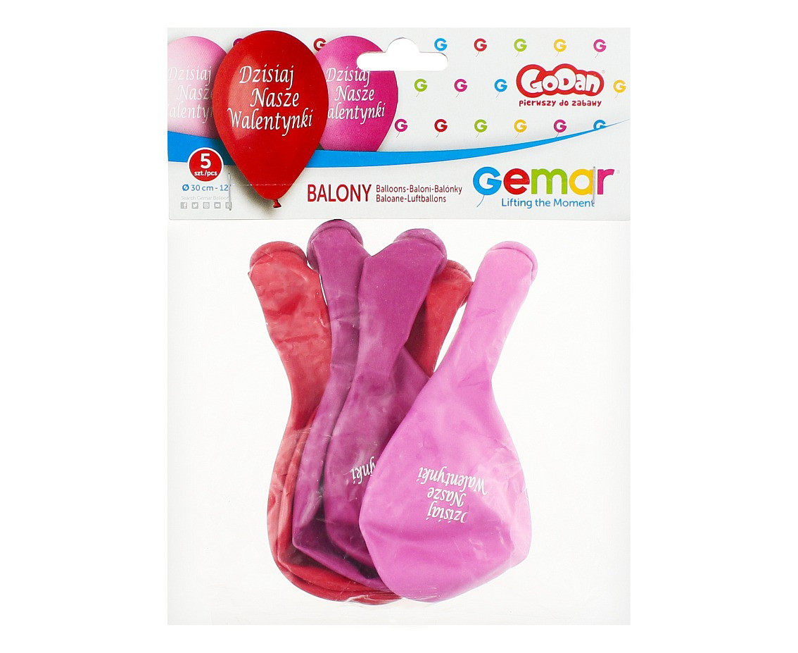 Balloons Gemar 12", pastel premium balloon "dzisiaj nasze walentynki", 5pcs EOL